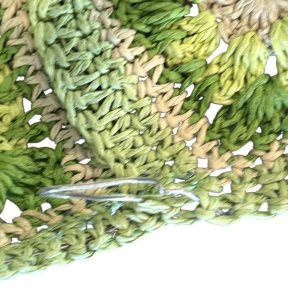 Steve Madden Green Crocheted Paper Yarn Scalloped Brim Bucket Hat OS - Picture 7 of 12